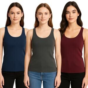 Old Navy Ribbed Tank Top 3-Pack – Size L (Blue, Gray, Burgundy)